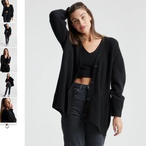 Quince Cashmere Fisherman Ribbed Cardigan Black Size Small